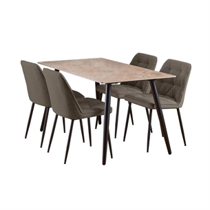 Wicklow spisebordssæt, Top grå Aberta poleret keramik inkl. 4 taupe Monza stole