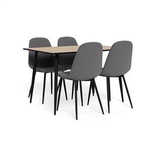 Wilma spisebordssæt, Top vild eg ru melamin inkl. 4 grå Nesia stole