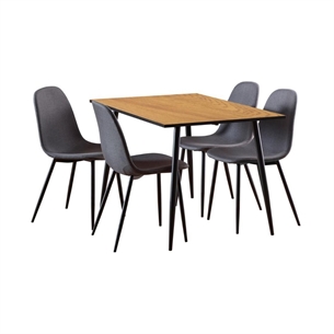 Wilma spisebordssæt, Top vild eg ru melamin inkl. 4 mørkegrå Nesia stole