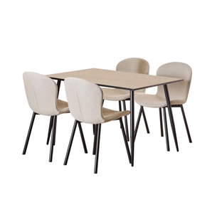 Wilma spisebordssæt, Top vild eg ru melamin inkl. 4 beige Apia stole