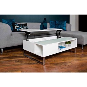 Acerola - Sofabord med Opbevaring - Hvid HØJGLANS lak - 110 x 60 cm
