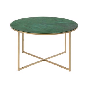Alisma Sofabord -  glas marmor print grøn - Ø:80 H:45 cm.
