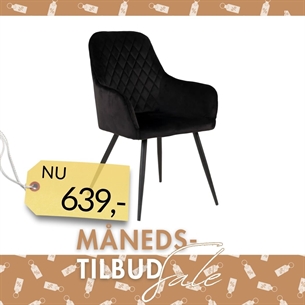 Harbo  - spisebordsstol i sort velour med sorte ben