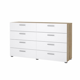 Pepe Dobbelt kommode 8 skuffer - Eg struktur/hvid højglans