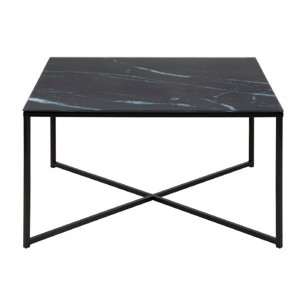 Alisma kvadratisk sofabord - glasplade med sort marmormønster - L:80 B:80 H:45 cm.