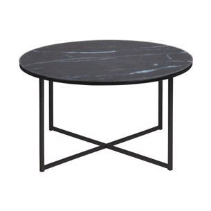 Alisma rundt sofabord: glasplade med frostet, sort marmormønster - Ø:80 H:45 cm.