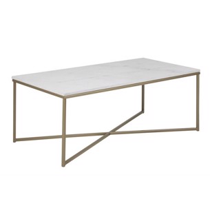 Alisma sofabord - Hvid glasplade - stel i lyst messingfarvet metal - L:120 B:60 H:46 cm.