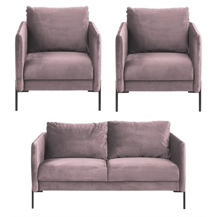 Kingsley sofa sæt - Rosa Velour - 2 pers. sofa + 2 stole.