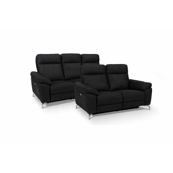 Selesta Sofa sæt - Sort STOF - sofa med el funktion i ryg og skammel