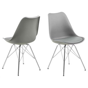 Eris Spisebordsstol Grå PU læder grå plastik og ben krom metal 