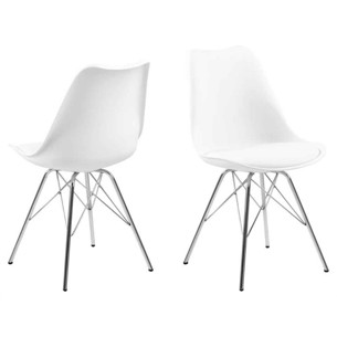 4 stk Eris Spisebordsstol Hvid PU læder Hvid plastik og ben krom metal 
