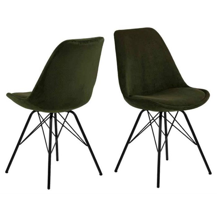 2 stk Eris Spisebordsstol Olivengrøn fløjl stof og ben Sort metal 