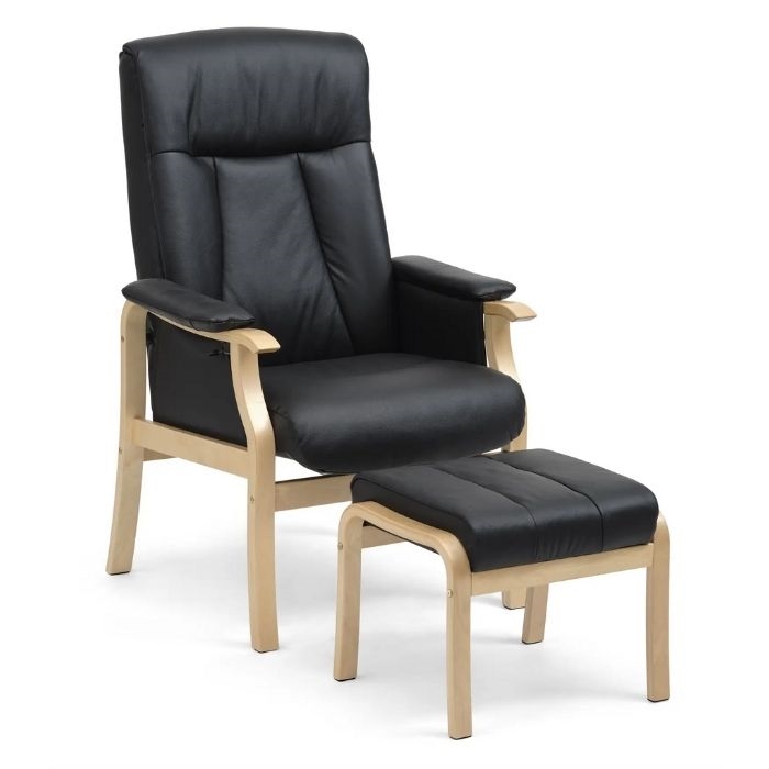 Oxford Recliner i læder med skammel - naturtræ/Sort