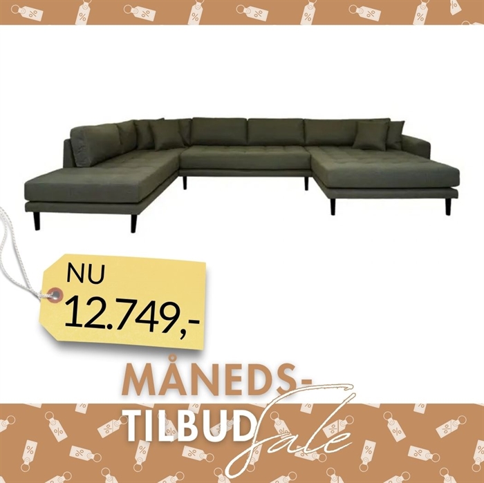 Lido U-Sofa Åben Ende - Olivengrøn - Chaiselong til højre