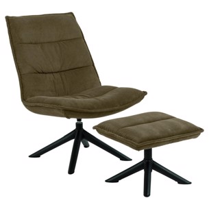 Blizzard lounge stol med fodskammel | Olivengrøn stof