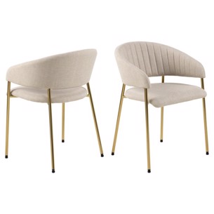 Ann spisebordsstol med armlæn, Basel stof 24, Stel gylden krom metal, lodret syning