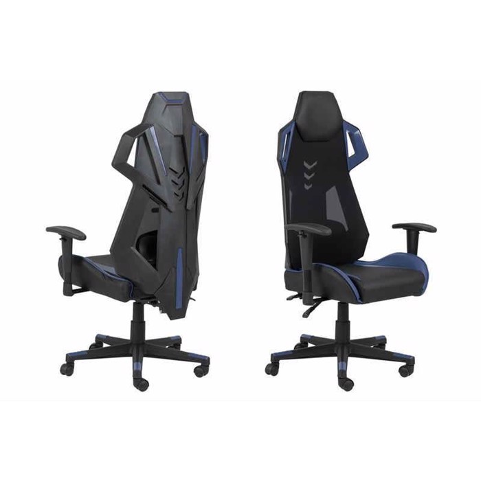 Gamer stol - Sort med Blå detaljer - Stof og Læder - justerbar armlæn/ryg. 