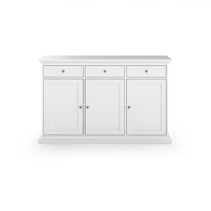 Paris 3 dørs skænk hvid - Længde 144 x 92 cm. Dybde  46 cm.