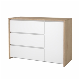 Next Skænk 1 låge og 3 skuffer - Jackson Hickory/hvid højglans