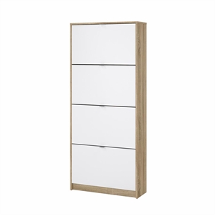 Shoes Skoskab 4 klaplåger med 2 rum - Eg struktur/hvid højglans