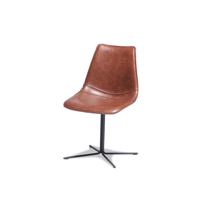 billig stol brun pu læder sort stål jern stel 